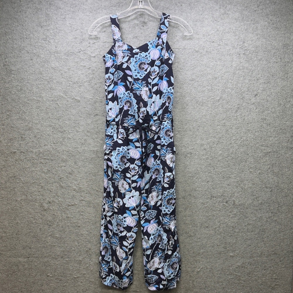 LOFT Petites Jumpsuit Women 00P Blue Floral Sleeveless Rayon Cottagecore Boho - Picture 11 of 12